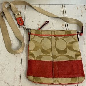 Coach Signature Initial Fabric Crossbody with Red Stripe